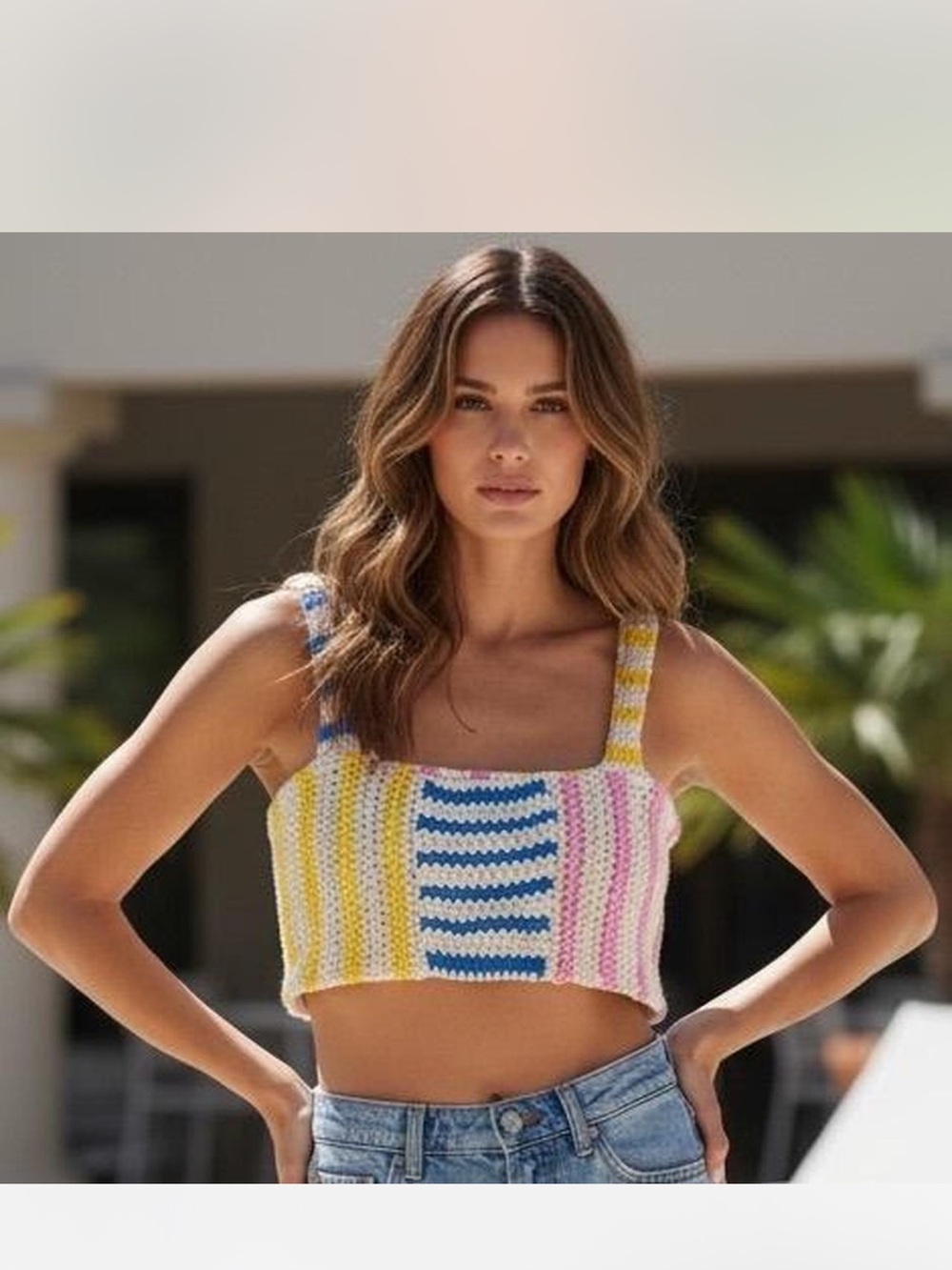 Zara crochet knit colorful crop tank size small